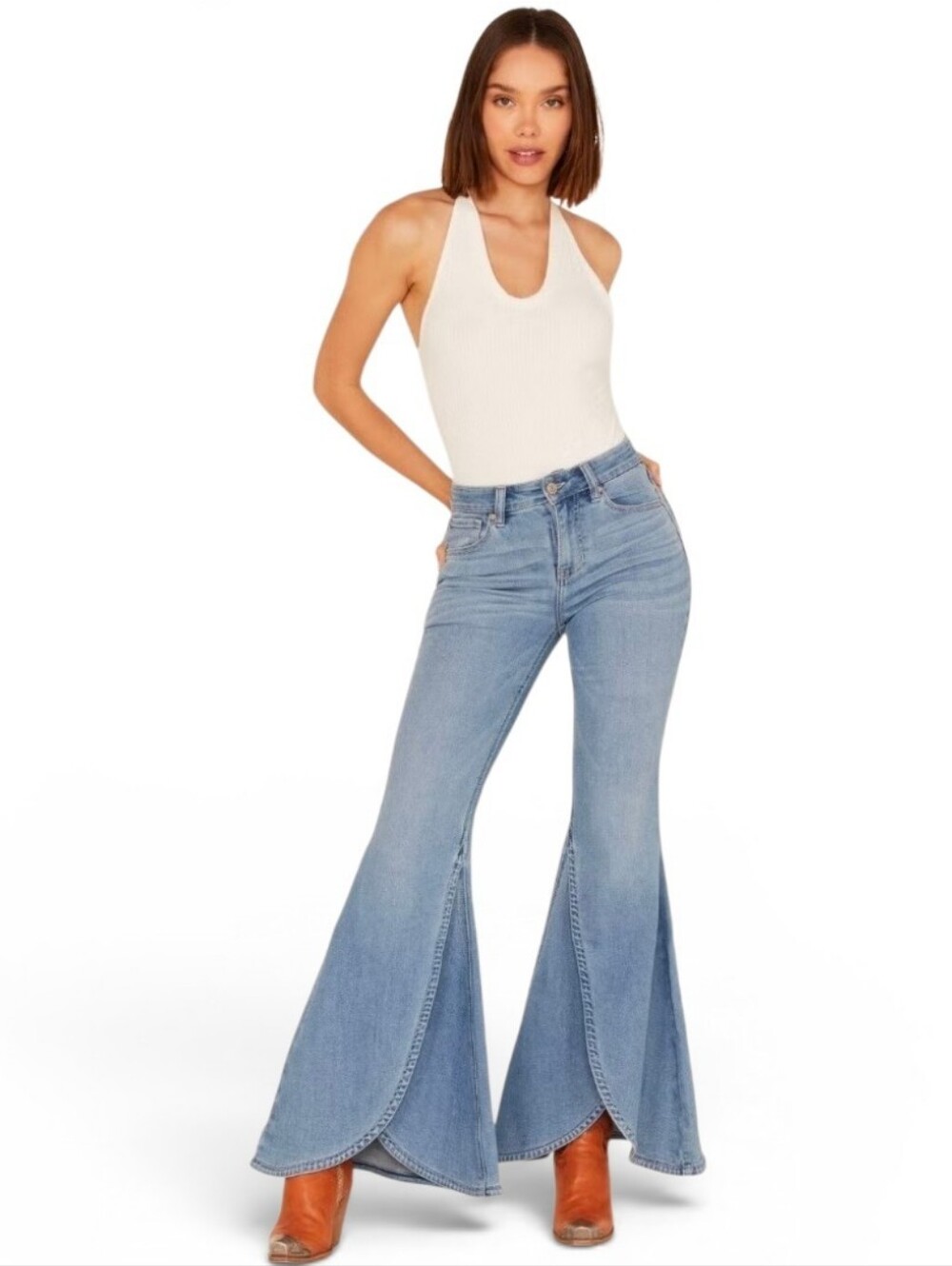 SHYANNE Light Wash High Rise Super Flare Tulip Jeans - Size 29